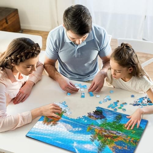 Mountain Cabin Scene 1000 Piece Jigsaw Puzzle Sustainable Paper for Family Kids Educational Brain Training Autumn Cabin Stream Deer Mental Stimulation Eco-Friendly Travel Game 52x38cm — view 6