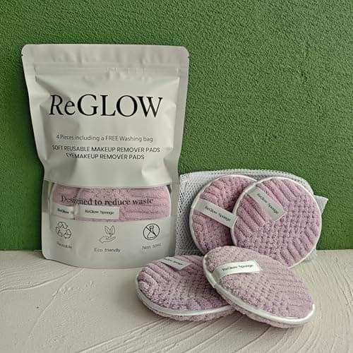 ReGlow Reusable Makeup Remover Pads (4 Pack) – Ultra Soft, Washable, Eco-Friendly Face Cleansing Pads – Gentle on Sensitive Skin – Removes Makeup with Water – Zero-Waste Beauty (Lavender Mist)