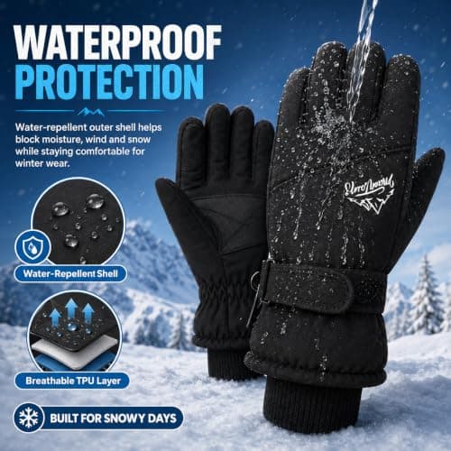 Fjquamitix Mens Womens Thermal Ski Gloves Touchscreen (Black, L) — view 5