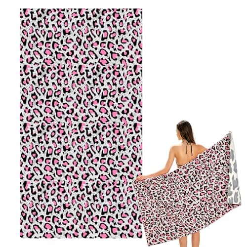 Large Quick Dry Microfibre Beach Bath Towel for Adult,Double Sides Pink Spots Leopard Sand Free Beach Towel with Bag,Lightweight Gym Yoga Sports Towel,Compact Travel Summer Beach Towel for Women Men