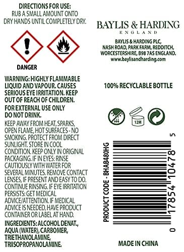 Baylis & Harding Anti-bacterial Unfragranced Hygienic Hand Sanitiser Gel 50ml, Pack of 12 - Vegan Friendly — view 6