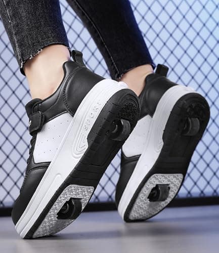 ENEN Kids Roller Skate Shoes for Boys Girls, Skateboarding Shoe Outdoor Parkour Shoes with 2-Wheels Unisex Retractable Skating Shoes for Children's Park Sports Walking Black White — view 2