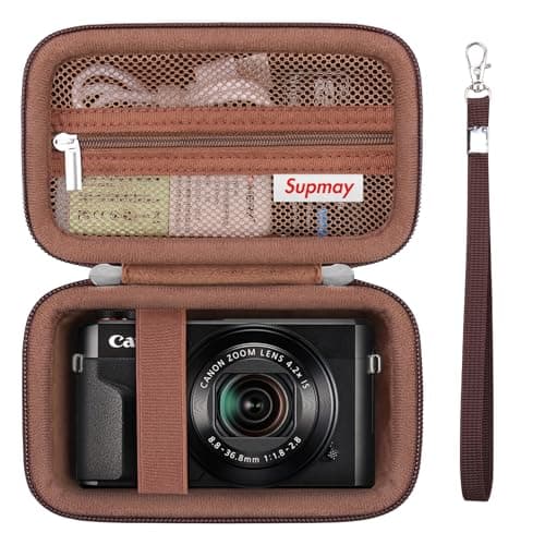 Supmay Camera Case for Canon Powershot G7 X Mark III / G7 X Mark II / SX740 HS Digital Camera, Storage Holder Travel Bag with Zipper Mesh Pocket for Battery Pack, Charging Cable, USB Card, Brown