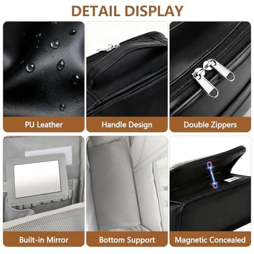 Travel Makeup Bag, CS COSDDI Make Up Bags for Women Large Capacity Cosmetic Bags Waterproof Toiletry Bag with Luggage Compartment Tie and Detachable Mirror, Leather Portable Standing Makeup Bag — view 3