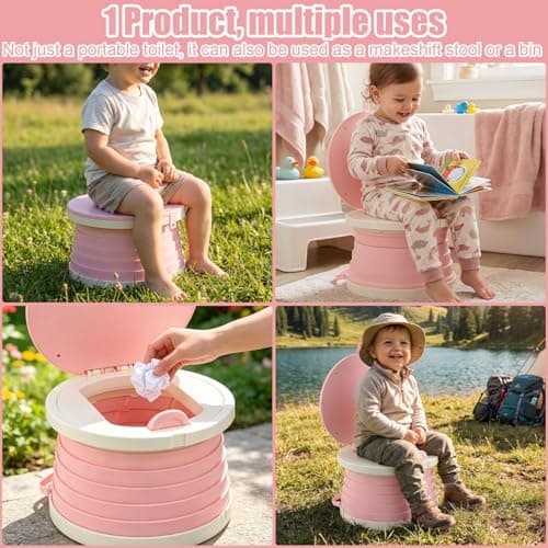 DRERIO Folding Travel Potty Portable Toddler Toilet Potty,Child's Training Seat Carry Potty with a Buckle and Handle, Weight Capacity 60 kg for Kids, Car, Indoor, Outdoor Travel (Pink) — view 6