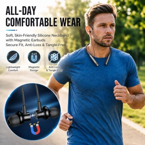 Bluetooth 5.4 Magnetic Neckband Earphones, 100H Playtime, LED Display — view 4