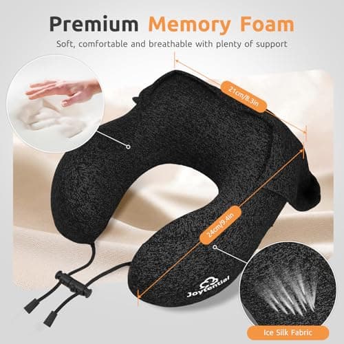 Joytential Travel Pillow with Hood for Airplane Long Flights, Privacy Hooded Plane Pillow with Skin-Friendly Cover, Comfort Memory Foam, Neck Pillows for Office Rest, Road Trip, Car Sleeping (Black) — view 2