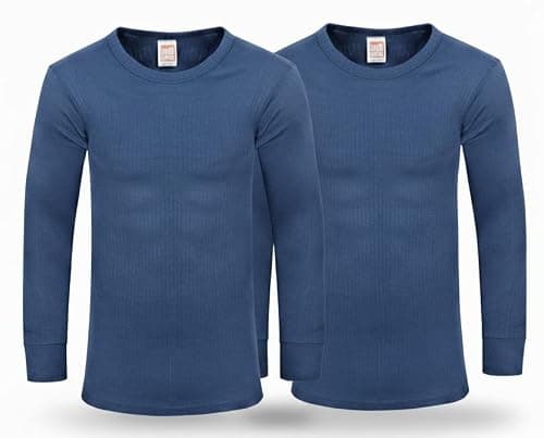 Mens Thermal 2 Pack Underwear Vests Long Sleeve Tops, Thermal T-Shirt Warm Underlayer Winter Thermals Base Layer Clothing Men Vest Top Size S-XXL (M,Blue)