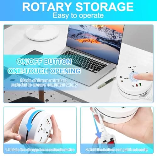 Rppiup Extension Lead With USB Slots, Security Upgrade 2.8m Plug Extension Socket With 3-Outlet Surge, 2500w 10a Multi Power Strip, 1 Pd+2 USB Ports, Rollable Retractable Travel Extension Lead — view 3