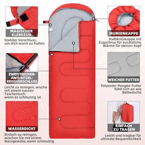 Lightweight Camping Sleeping Bag for Adults and Kids,3 Season(0.95kg) — view 3