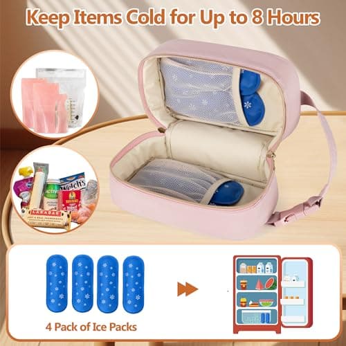 Damero Portable Breast Milk Cooler Travel Bag with 4 Ice Packs, Pink — view 2