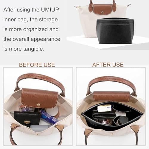 Umiup Multi-Pocket Handbag Organizer, Foldable Tote Bag Organizer for Longchamp, Black, Size L — view 4