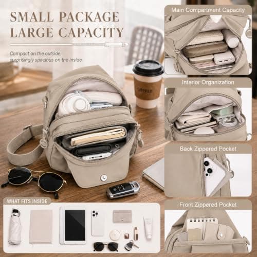 DVDVBOOM Anti Theft Backpack for Women, Convertible Backpack With Multi Pocket, Anti Theft Crossbody Bag Women Chest Shoulder Bags (Khaki) — view 4