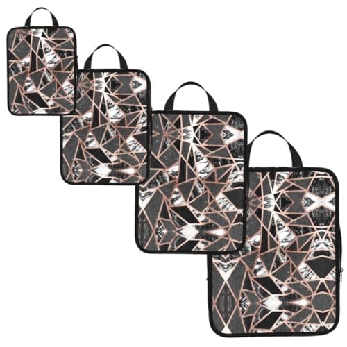 Rose Gold Marble Compression Packing Cubes 4 Set,Travel Luggage Organizers With Smooth Dual Zippers,Water-Resistant Suitcase Storage Bags — view 2