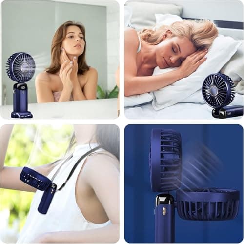 Jsdoin Hand Held Fan,Portable Handheld USB Rechargeable Fans with 5 Speeds,Battery Operated Mini Fan Foldable Desk Desktop Fans with LED Display for Home Office Bedroom Outdoor Travel (DarkBlue) — view 6