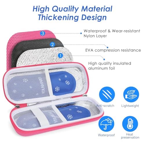 YOUSHARES Insulin Pen Cooler Travel Case - Medicine Travel Cool Bag with 2 Ice Packs, Keep Medicine Cool While Traveling 6-8 Hours for GLP-1 Wegovy Pens, Diabetic Supplies, Insulin Case (Pink) — view 4