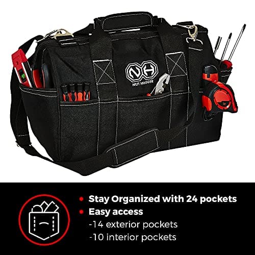 Nut Hugger Heavy-Duty Tool Bag with 24 Pockets, Large Jumbo Multi Tool Tote Carrier Caddy for Framer, Woodworker, Electrician, Mechanic, Maintenance on Job Sites, Wide Mouth 16 inch — view 2