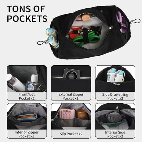 LAIMEIWEE 15L Small Sports Bag for Men and Women, Waterproof Training Bag with Wet Compartment and Yoga Mat Strap, Compact Duffle Bag for Gym, Yoga, Travel, Swimming and Sauna, black, Pe, Classic — view 6