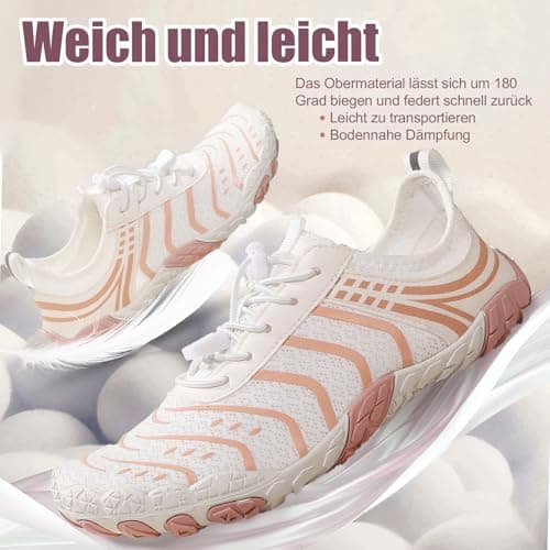 Barefoot Shoes Quick Dry Aqua Shoes Water Shoes Men Women Summer Beach Shoes Toe Protection Non Slip Swimming Shoes Lightweight Stylish River Shoes, Pink and White, 6UK — view 6