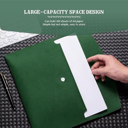 Skyzone A4 Document Folder Wallet, PU Leather Travel Document Holder Organizer, Waterproof File Folder with Snap Closure, Multifunctional File Envelope Portfolio Storage Case (Green) — view 3