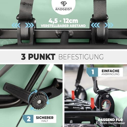 RADGEIST Set of 2 waterproof bike panniers for rack, with shoulder strap (mint 20 l) — view 4