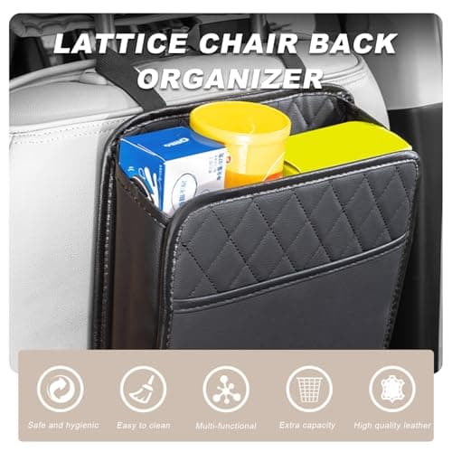 DXNQ Car Seat Back Organizer, Large Capacity Foldable Car Seat Back Hanging Bag with 3 Extra Pockets, Waterproof Leather Car Seat Storage Organizer, Car Travel Essentials Accessories (Black) — view 3