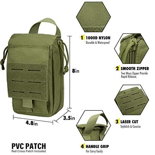 WYNEX Tactical Rip Away First Aid Pouch, Laser-Cut Design Molle EMT Bag Survival IFAK Pouches Blow Out Emergency Medical Organizer Include Red Cross Patch — view 4
