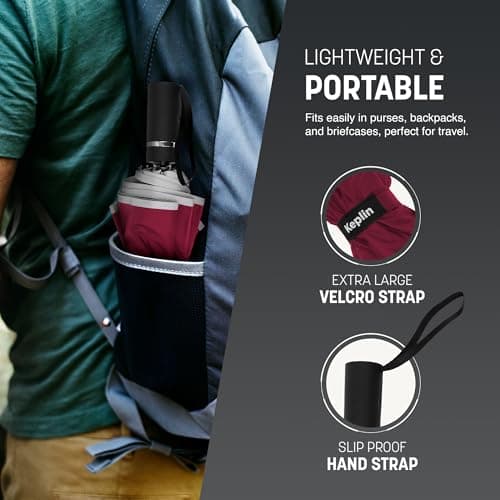 KEPLIN Folding Travel Umbrella Compact with Case (Cabernet), Auto Open & Close Handle, Windproof Strong, Golf 10 Ribs, Folding, Compact Windproof Umbrella — view 6