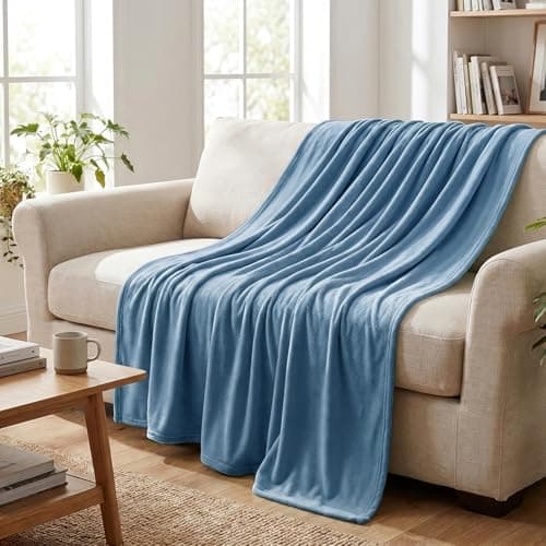 Aisbo Blue Throws Blanket for Sofas - Bed Throw Double Size Fluffy Sky Blue Blanket Fleece, Warm Soft Flannel Blanket for Couch, 150x200cm — view 3