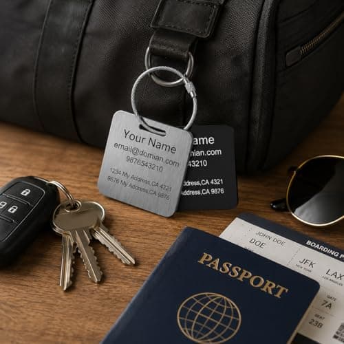 Custom Metal Luggage Tags - Personalized Unique Suitcase & Backpack Bag Handbag Travel, Durable, Waterproof & Heavy Duty, Stainless Steel 3 Color, A — view 6