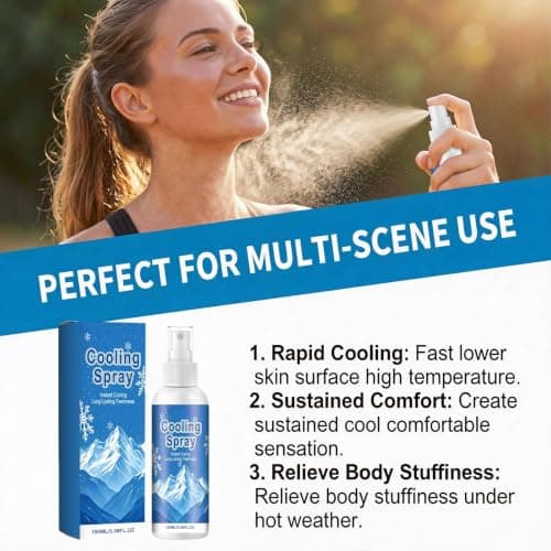 Cooling Spray for Hot Weather, Instant Cooling Spray & Mist Spray, 100ml Portable, Travel Size Body Mist, Long Lasting Heat Relief Spray for Summer Outdoor Sports (2pcs) — view 2