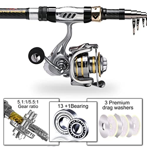 Fishing Pole Fishing Rod and Reel Combos,Carbon Fiber Telescopic Fishing Rod-Spinning Reel 13 +1 BB with Suitcase Fishing Kit Fishing Rod Kit ( Bundles : 2.4m 5000 KITS , Color : Rod reel full kits ) — view 5