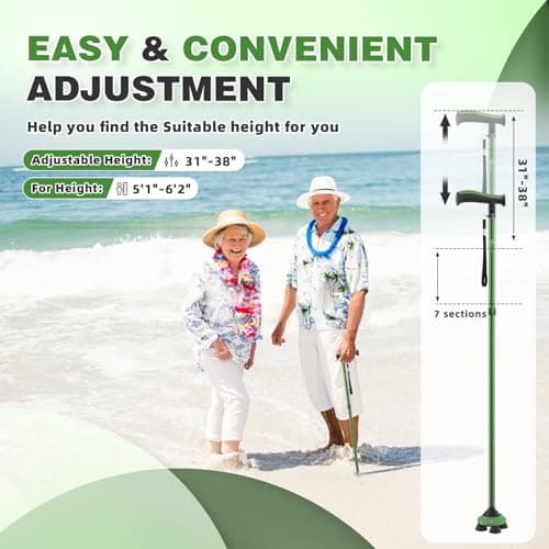 BeneCane Walking Cane for Men & Women Walking Stick for Seniors Folding Canes Quad Cane Adjustable Lightweight Sturdy Free Standing Collapsible Heavy Duty with Soft TPR T-Handle and Travel Bag — view 6