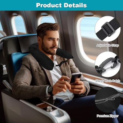 Stuffable Neck Pillow for Travel, Waterproof Travel Neck Pillows (Black) — view 3