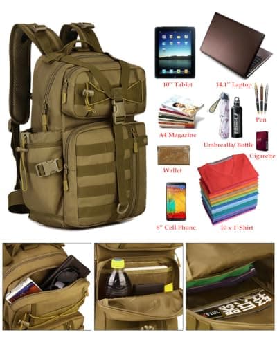 YuanWen Hiking Backpack, 30L Molle Tactical Backpack Military Assault Pack Laptop Waterproof Rucksack for Hiking Camping Travelling Outdoors Trekking Black — view 4