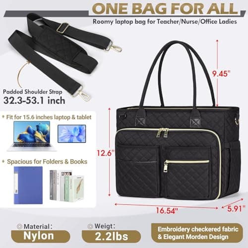 RAINSMORE Laptop Tote Bag for Women Teacher Work Bags Nurse Bag 15.6 inch — view 5