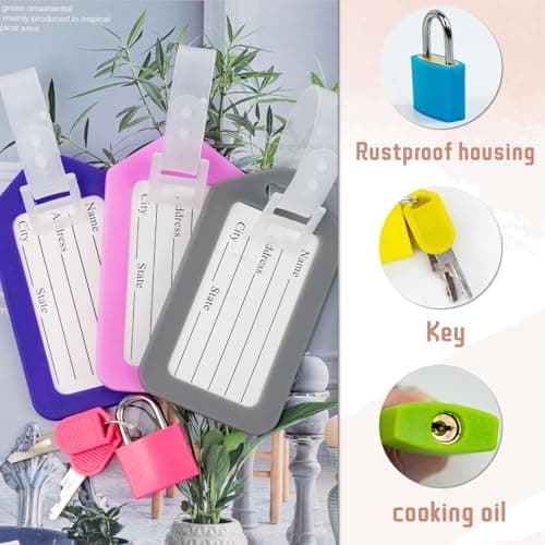 10 Pack Luggage Locks with Key+ 10 Pack Travel tag, Luggage Tags for Suitcases Bag Tags Name Tags, Mini Padlocks Durable Locks for Suitcases Backpacks Boxes Cabinet and Laptop Bags (Colorful) — view 3