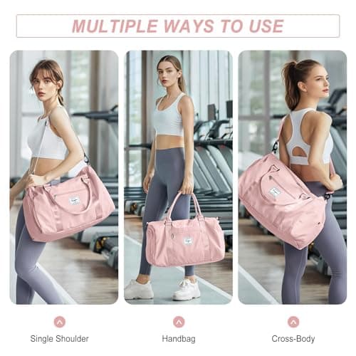 HYC00 Gym Bags Women Men Sports Duffle Bag with Shoes Compartment & Wet Pocket,Travel Duffel Bags for Women Large Weekend Overnight Holdall for Hospital Swimming Carry on Hand Luggage Bags,Pink — view 6