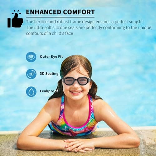 BEEWAY Kids Swimming Goggles for Boys Girls Age 6-14 Anti Fog & Leak Proof — view 2