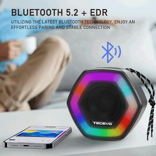 TECEVO HEX Bluetooth Wireless Speaker With LED Light, With Enhanced Bass, Portable & Rechargeable, TWS, 6 Hours Playing Time, USB-C Charging Cable — view 3