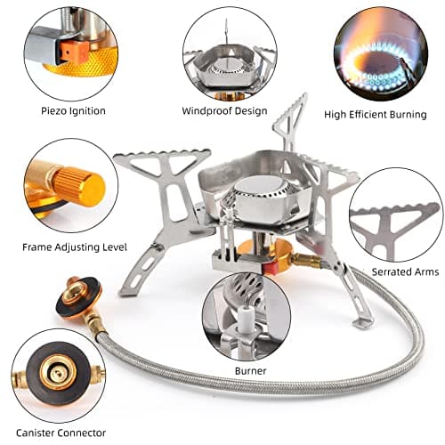 Colmthys Camping Gas Stove, Portable Windproof Backpacking Burner Cooking Stoves 3500W for BBQ Outdoor Cooking Hiking Fishing Picnic with Piezo Ignition Adapters Converter — view 2