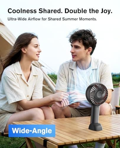 WHATOOK Portable Quiet Turbo Fan: 3-in-1 Handheld & Desk Fan with Base & Lanyard, Wide-Angle Airflow, Digital Display, USB-C Rechargeable, 5 Speeds, Up to 11H Cooling for Travel, Outdoor, Office, Gift — view 2