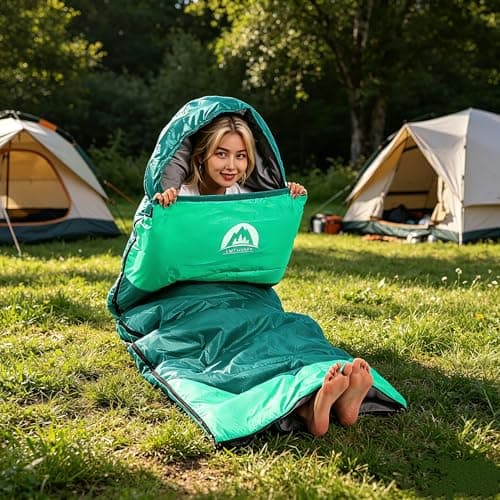 Sleeping Bag 3 Seasons (Summer, Spring, Fall) Warm & Cool Weather - Lightweight,Waterproof Indoor & Outdoor Use for Kids, Teens & Adults for Camping Hiking, Backpacking and Survival (Emerald Green) — view 3