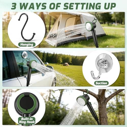 AKOFIC Portable Camping Shower, 8000mAh Rechargeable Camping Shower Pump with Intelligent LED Display, IPX8 Waterproof Outdoor Shower Kit for Hiking, Travel, Car, Pet, Campervan, Army Green — view 5