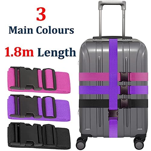 2 Pack Luggage Straps for Suitcases – Adjustable Heavy Duty Suitcase Belts, Secure Travel Baggage Ties, Extra Strong Safety Straps for Luggage Bag (Purple) — view 2