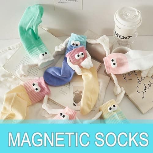 LPMXYW 4 Pairs Funny Socks Magnetic Socks Hand In Hand for Boyfriend Girlfriend Women Funny Gifts,friendship Gifts for Women 3D Couple Doll Holding Hands ﻿ — view 6