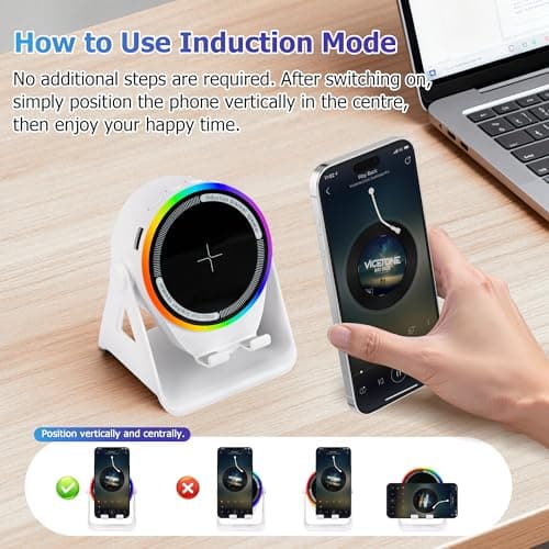 Wireless Induction Speaker, 4-in-1 Portable Bluetooth Speaker (White) — view 4