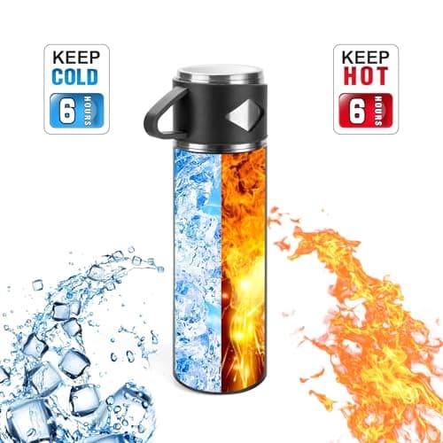 Vacuum Insulated Flask 700ml/23.6oz Stainless Steel Thermo Bottle with Cup for Coffee Water Hot and Cold Drink Flasks.(Black,Set) — view 4