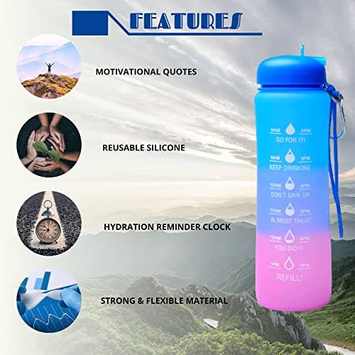 Motivational Water Bottle with Time Markings - 0.6 Litre Foldable Collapsible Gym and Sports Silicone Water Bottle - Running Drinks Bottle For Women, Men, Girls, Boys, Cycling, Hiking, Travel — view 3