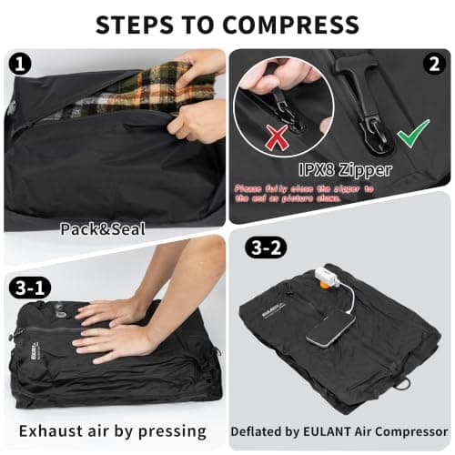 EULANT 2pack Vacuum Storage Bags for Travel, Reusable Vacuum Zipper Sealer Bag for Clothes, Compression Packing Cubes for Suitcases/Luggage/Backpack, With IPX8 Airtight Zipper，Navy Blue — view 4